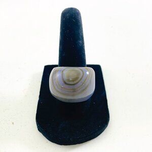 Carved Blue Agate Dome Ring SZ 6.5